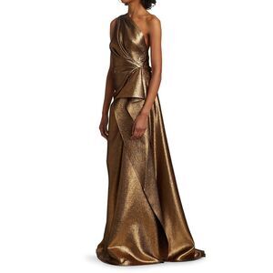Reem Acra One Shoulder Metallic Gown Formal Dress